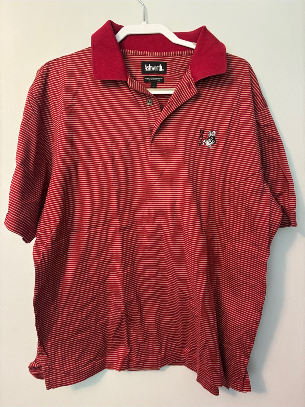 Ashworth Red and White Striped Polo Shirt